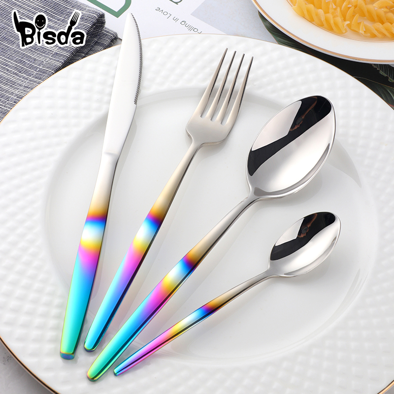 Gold Plated Cutlery - Gökkuşağı sofra takımı seti altın çatal