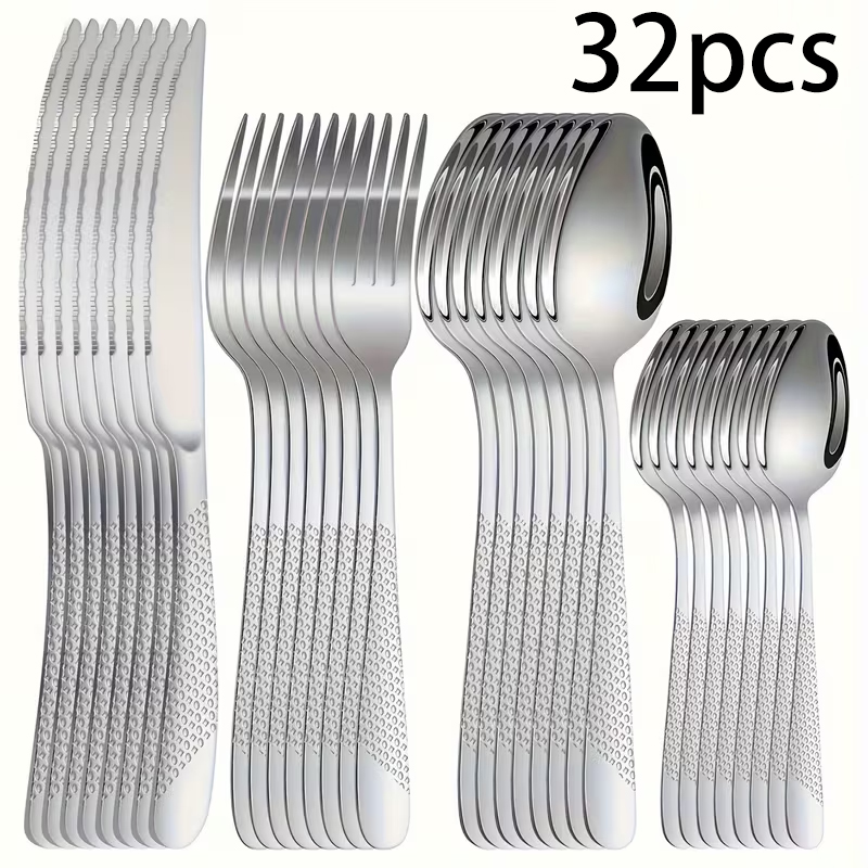 Gold Plated Cutlery - 32 Parça Yıldız Desenli Çatal Bıçak