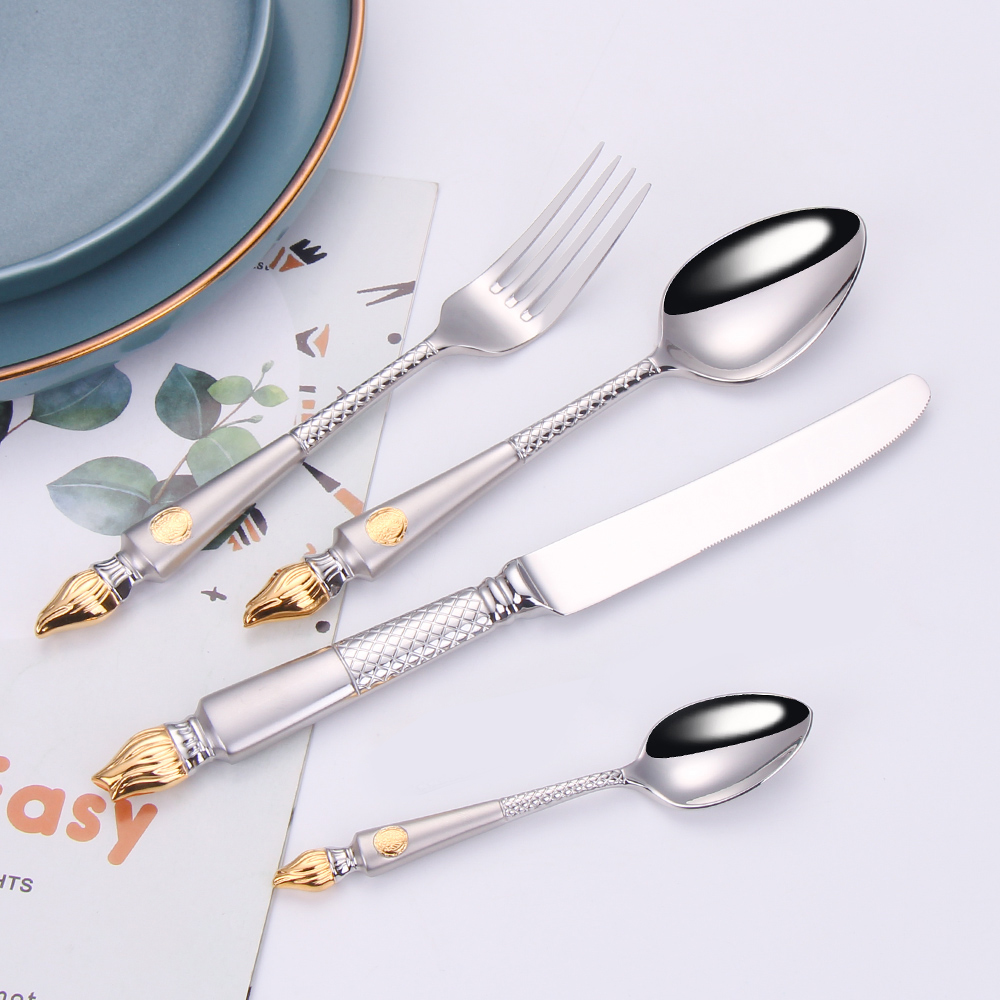 Gold Plated Cutlery - 4 Parça Sofra Seti Paslanmaz Çelik