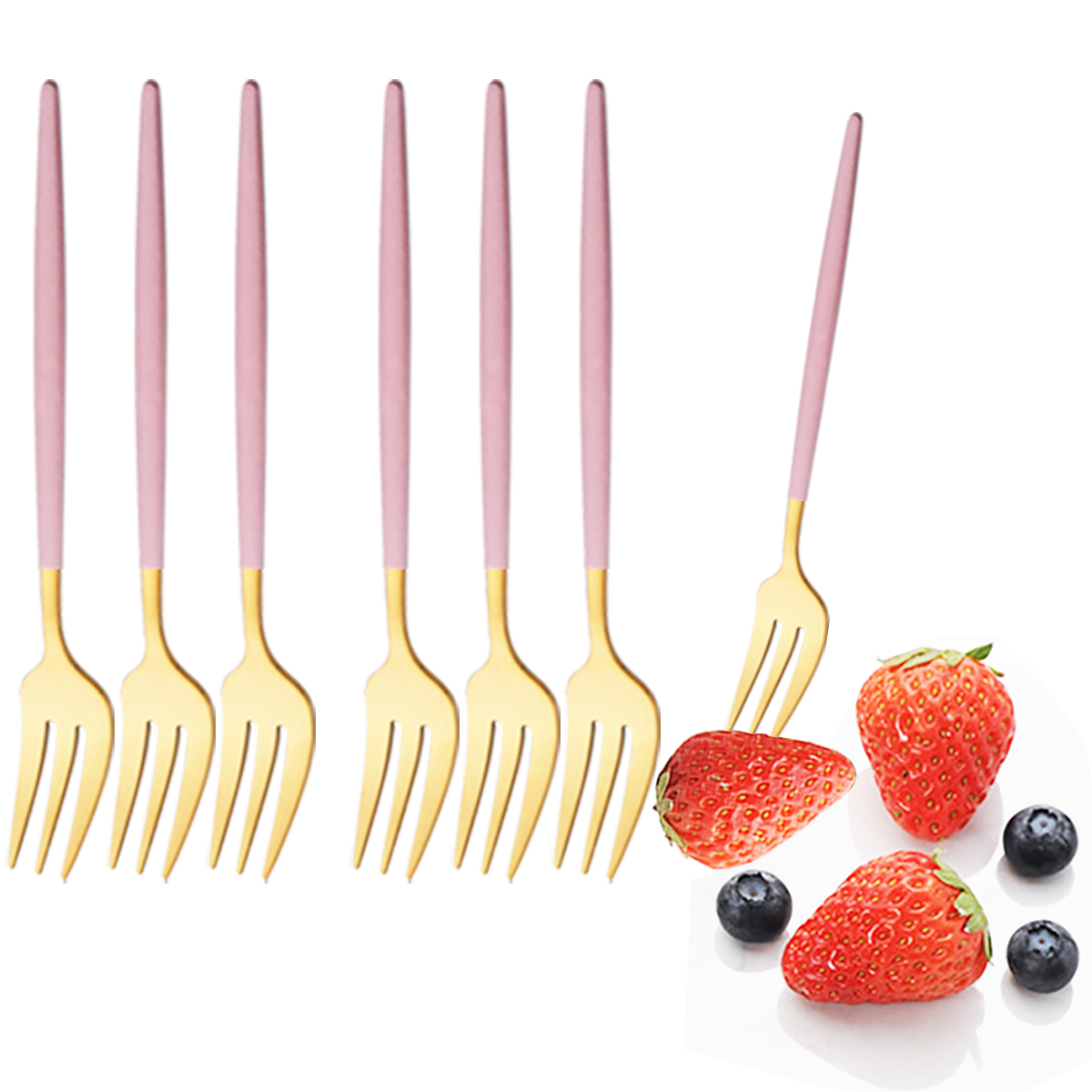 Gold Plated Cutlery - 6 adet pembe altın yemek takımı