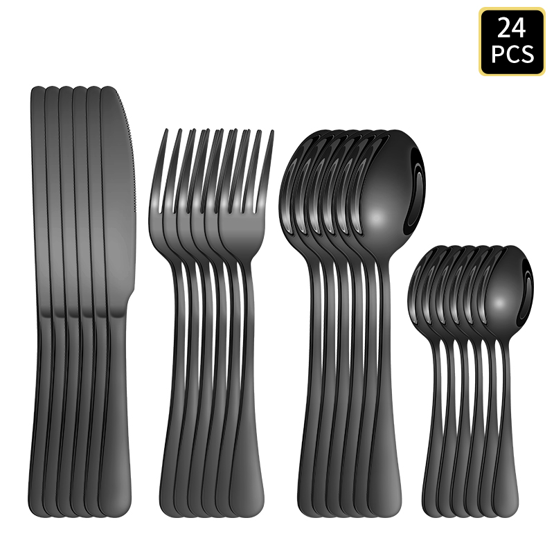 Gold Plated Cutlery - 4/6/16/24 Parça Siyah Paslanmaz Çelik Çatal