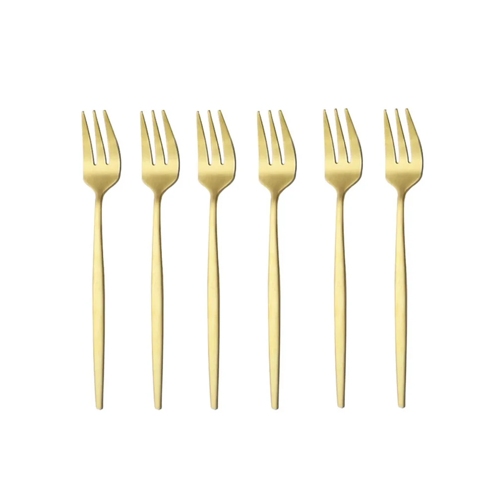 Gold Plated Cutlery - 6 adet paslanmaz çelik mat kek