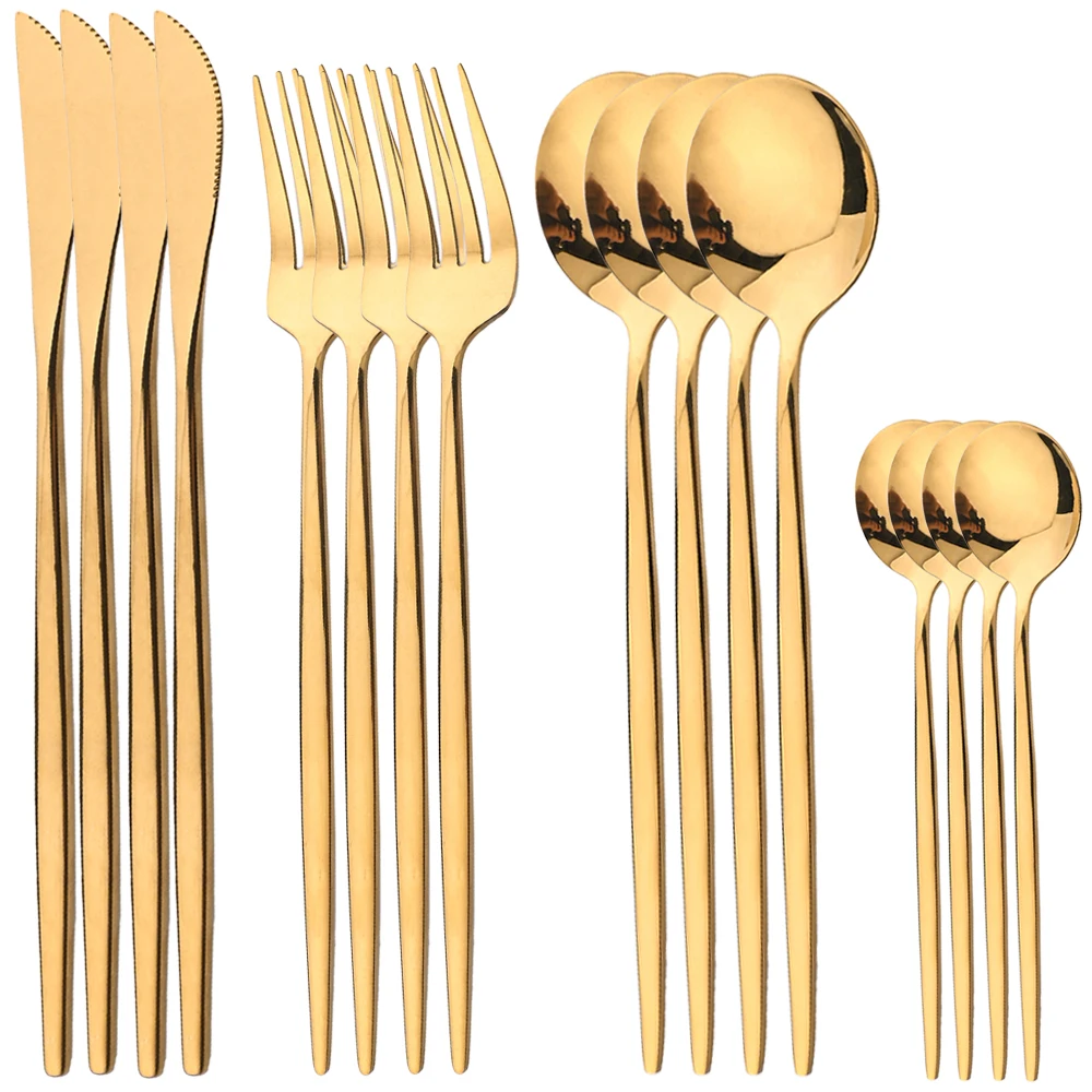 Gold Plated Cutlery - 16 adet altın yemek paslanmaz çelik