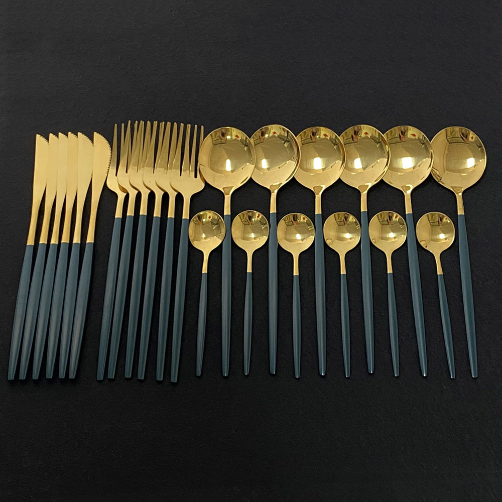 Gold Plated Cutlery - 24 adet renkli sofra takımı paslanmaz