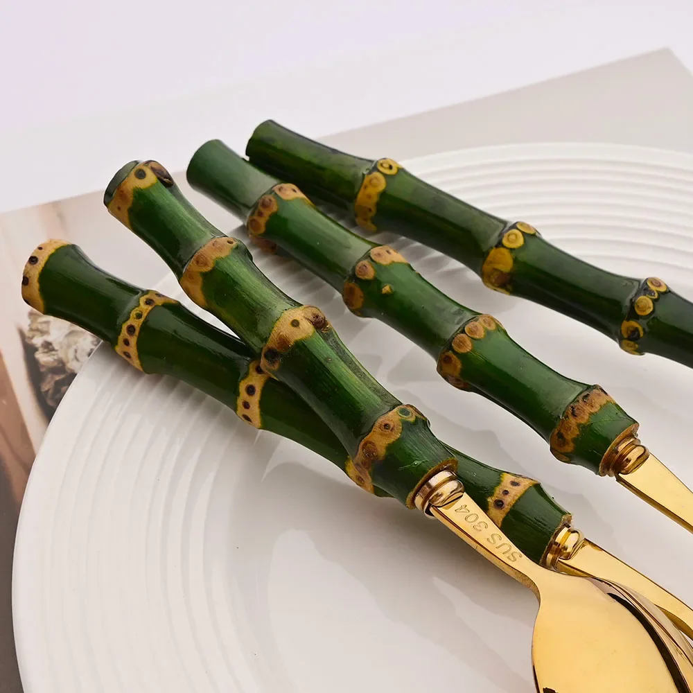 5 adet doğal yeşil bambu saplı - Gold Plated Cutlery incelemesi ve fiyatı