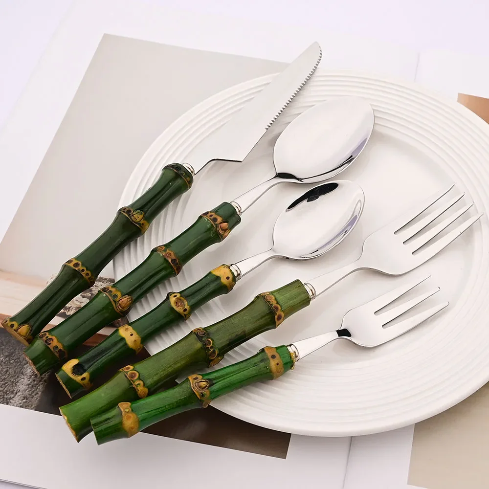 5 adet doğal yeşil bambu saplı - Gold Plated Cutlery incelemesi ve fiyatı